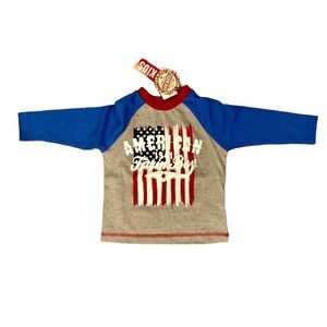 Farm Boy Brand Long Sleeve Gray Blue Red American Farm Boy Flag Tee 18 Months
